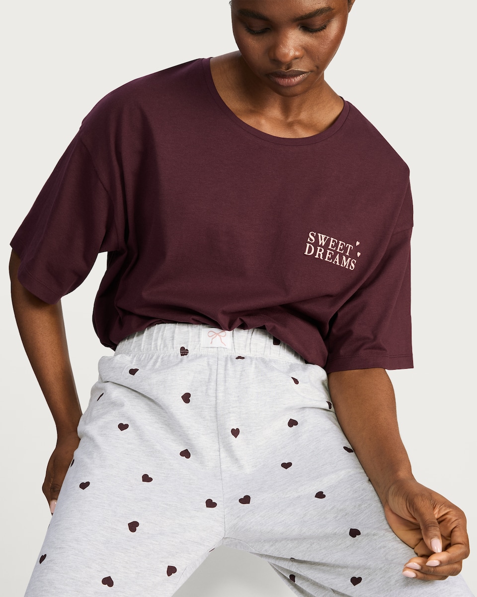 image 1 of F&F Cotton Rich Heart Print Pyjama Bottoms in Multi Grey