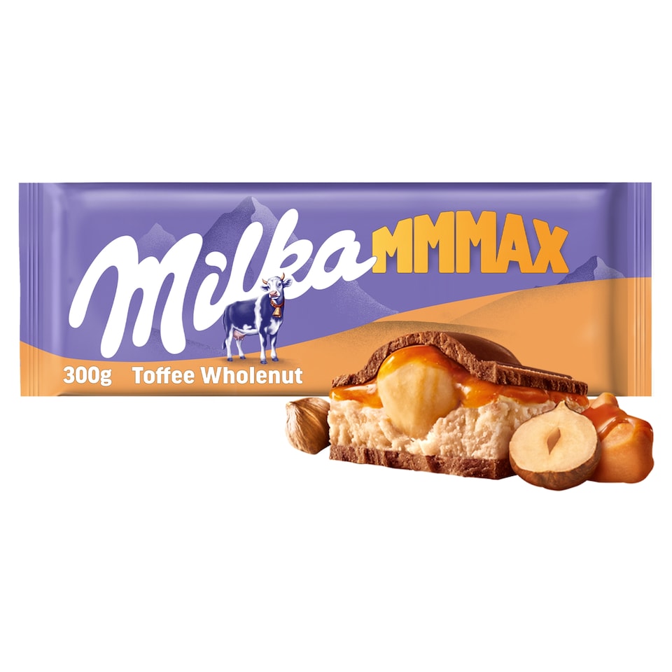 Milka čokoláda Mmmax Toffee Whole Nuts mléčná s oříšky a karamelem 300g