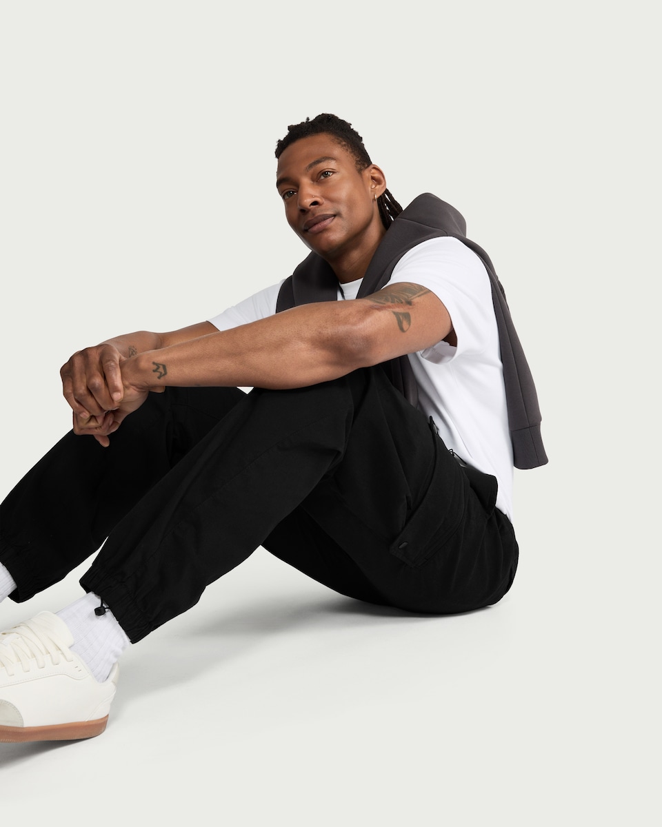 image 1 of F&F Cotton Rich Cargo Trousers in Black
