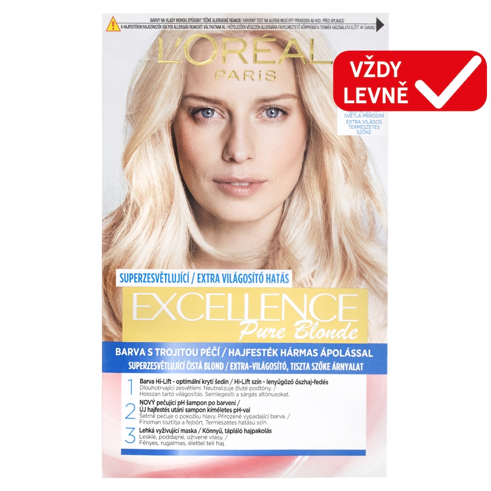L'Oréal Paris Excellence Pure Blonde 01 Ultra-Light Natural Blonde, 72 ml + 48 ml + 12 ml + 60 ml