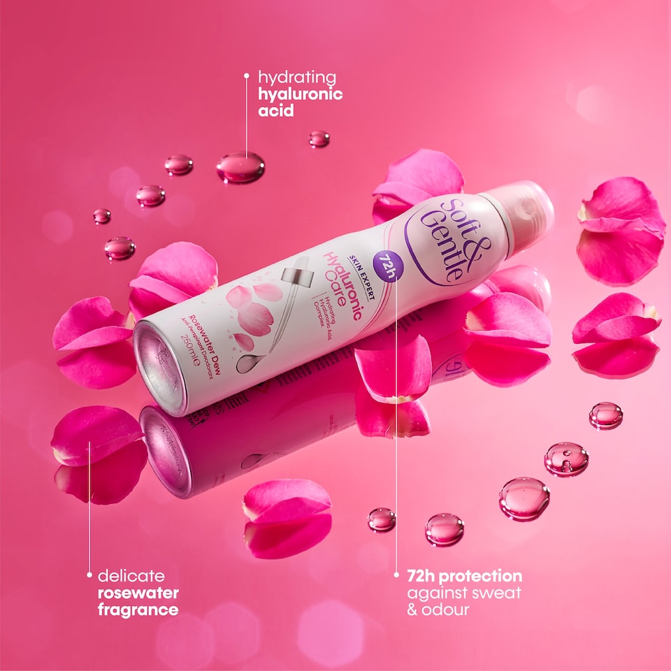 image 1 of Soft & Gentle Rosewater Dew Hyaluronic Care 72H Anti-Perspirant Deodorant Spray 250ml