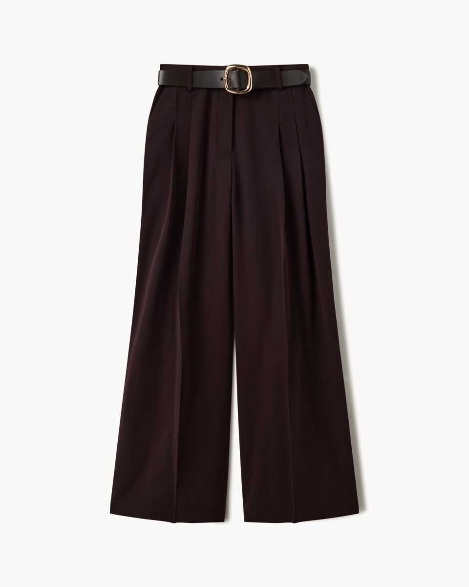 image 1 of F&F Pleated Wide Leg Belted Trousers in Berry