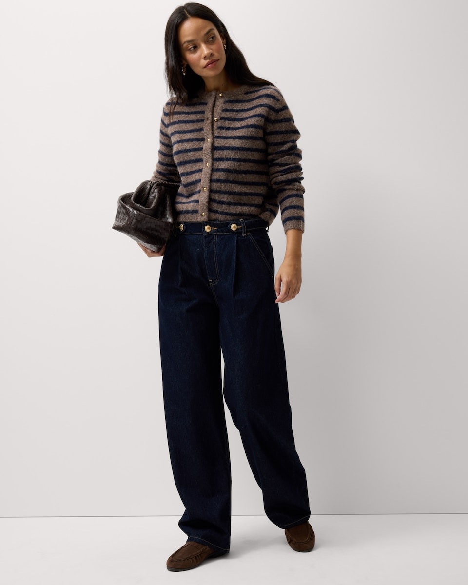 image 1 of F&F Military Style Relaxed Barrel Leg Jeans in Navy