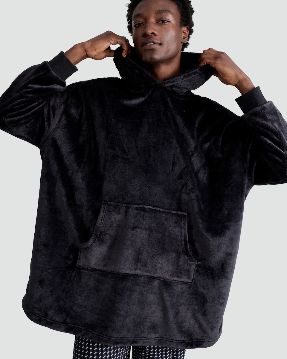image 1 of F&F Fleece Oversized Pyjama Hoodie in Black
