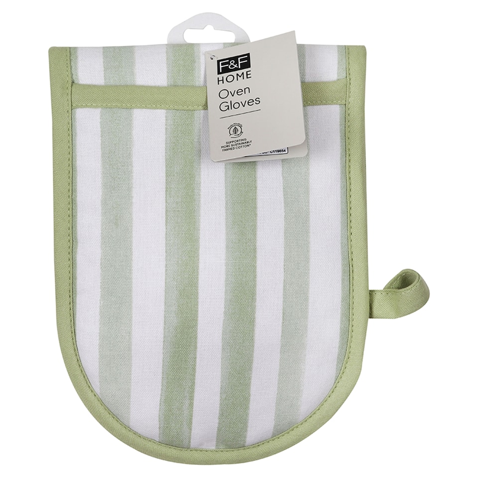 image 1 of F&F Home Spring Green Stripe Oven Gloves