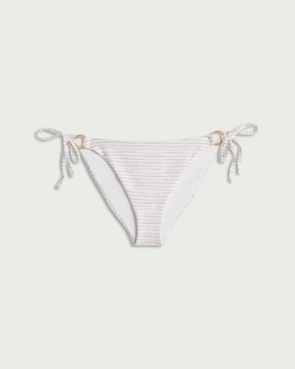 image 1 of F&F Striped Tie Side Bikini Bottoms in Gold