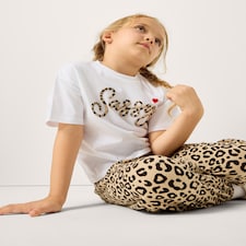 F&F Girls Leopard Print Sassy Slogan T-Shirt and Trouser Set in Multi Brown