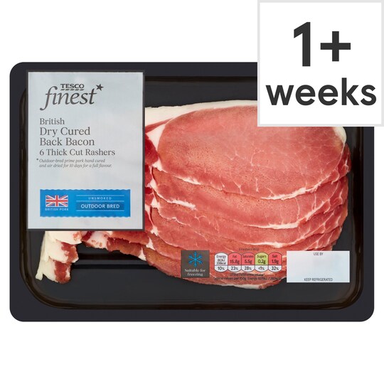 Tesco Finest Unsmoked 6 Dry Cure Thick Cut Bacon 240G Tesco Groceries