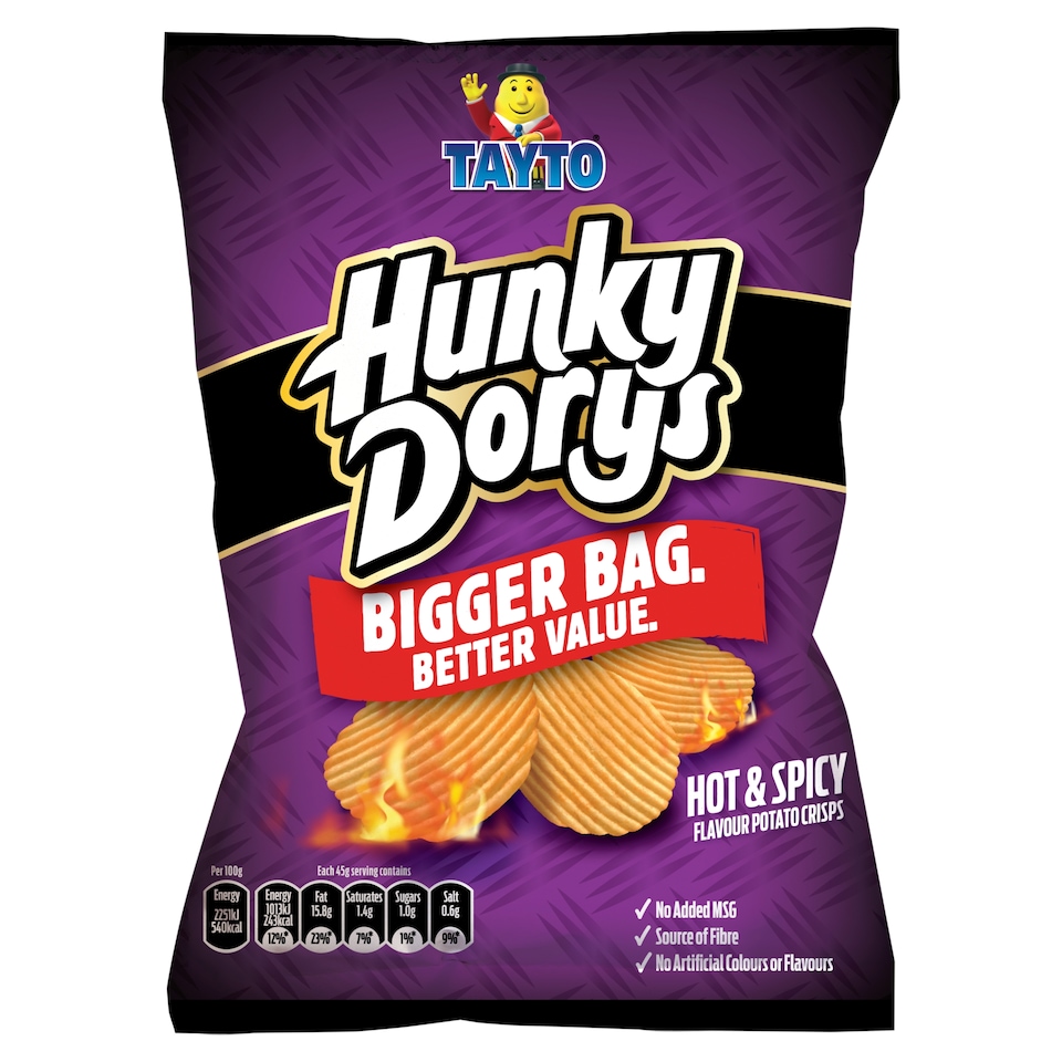 Tayto Hunky Dorys Hot & Spicy flavour crisps 45g