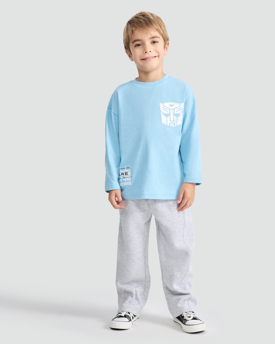 image 1 of Transformers Pure Cotton All Are One Slogan Long Sleeved Top in Blue