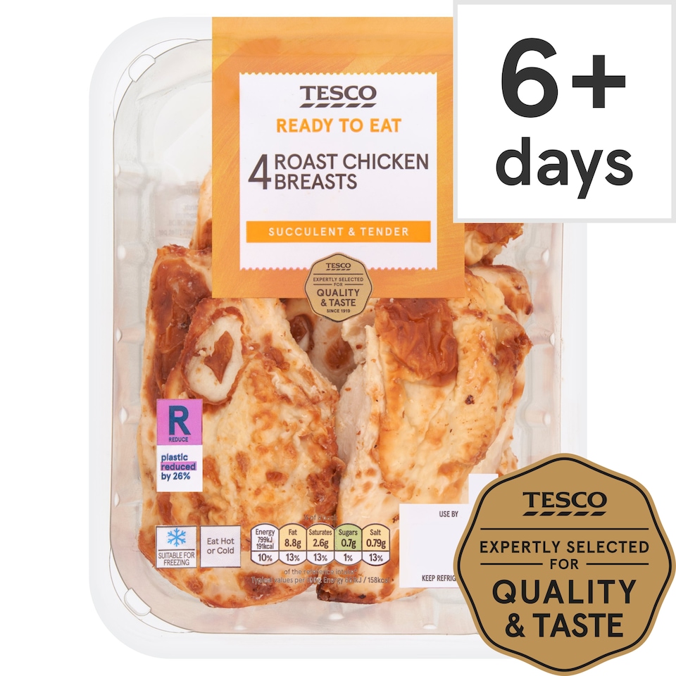 Tesco 4 Roast Cooked Chicken Breast Fillets 485G