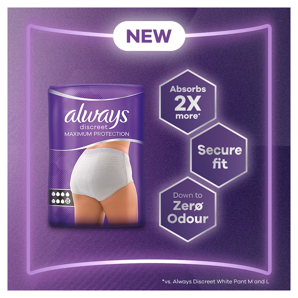 image 1 of Always Discreet Maximum Protection Incontinence Pants L UK16-24 8 Pack