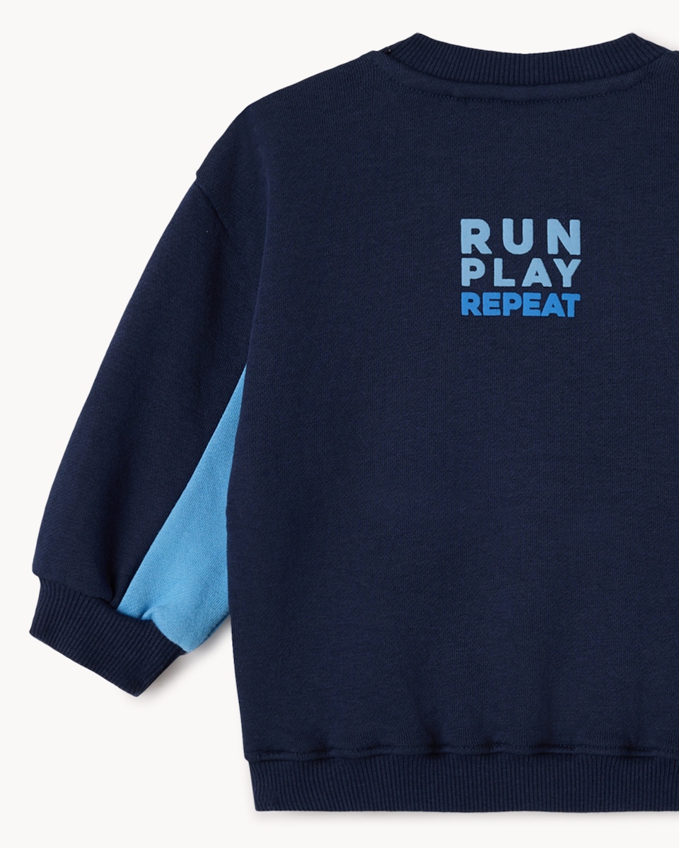 image 1 of F&F Baby 2-Piece Cotton Rich Let's Play Sweatshirt & Jogger Set in Navy