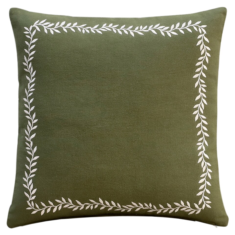 F&F Home Embroidered Green Floral Border Cushion 45 x 45 cm