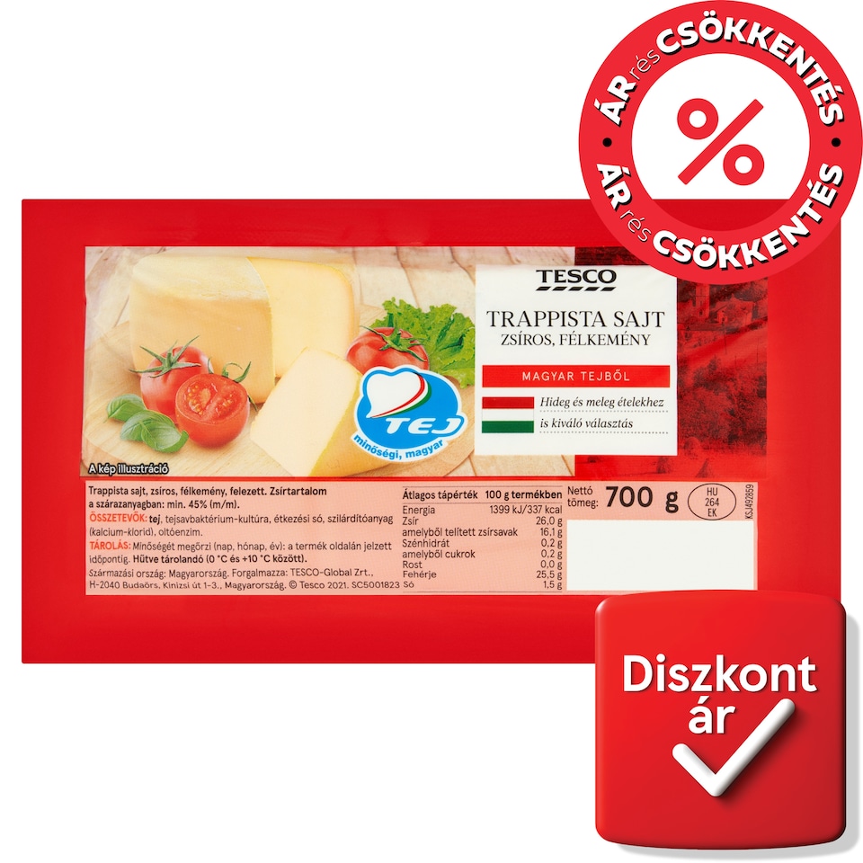 Tesco zsíros, félkemény trappista sajt 700 g