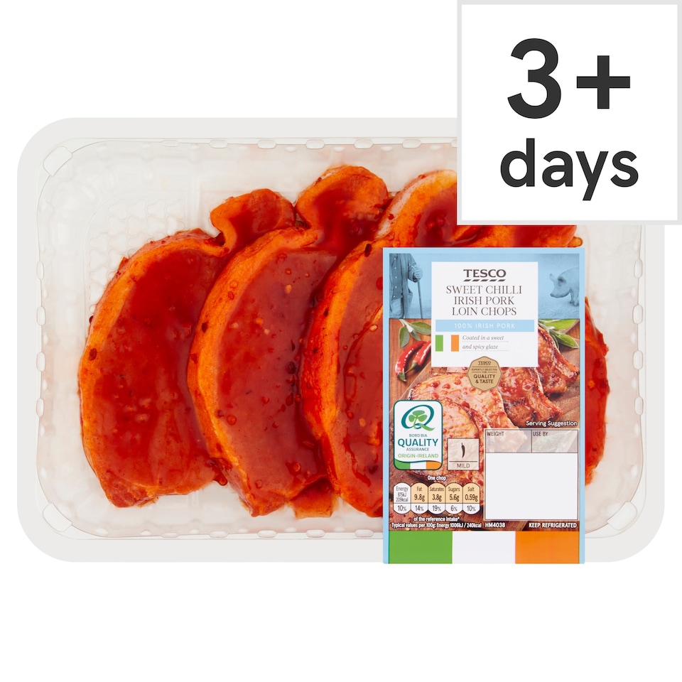 Tesco Sweet Chilli Irish Pork Loin Chops 500G