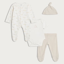 F&F Baby 4-Piece Pure Cotton Duck Print Set in White