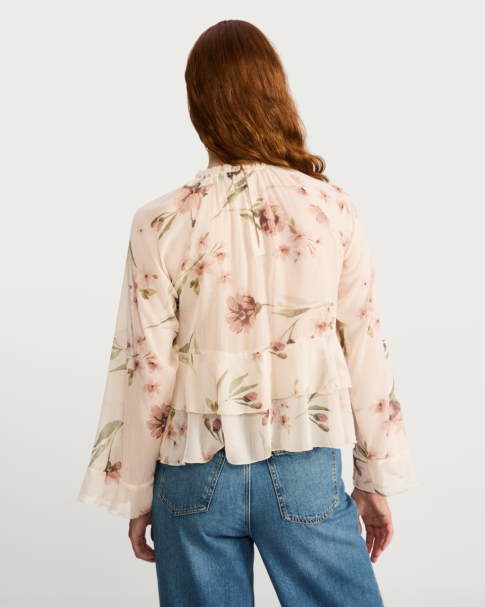 image 1 of F&F Floral Print Ruffle Detail Blouse in Cream