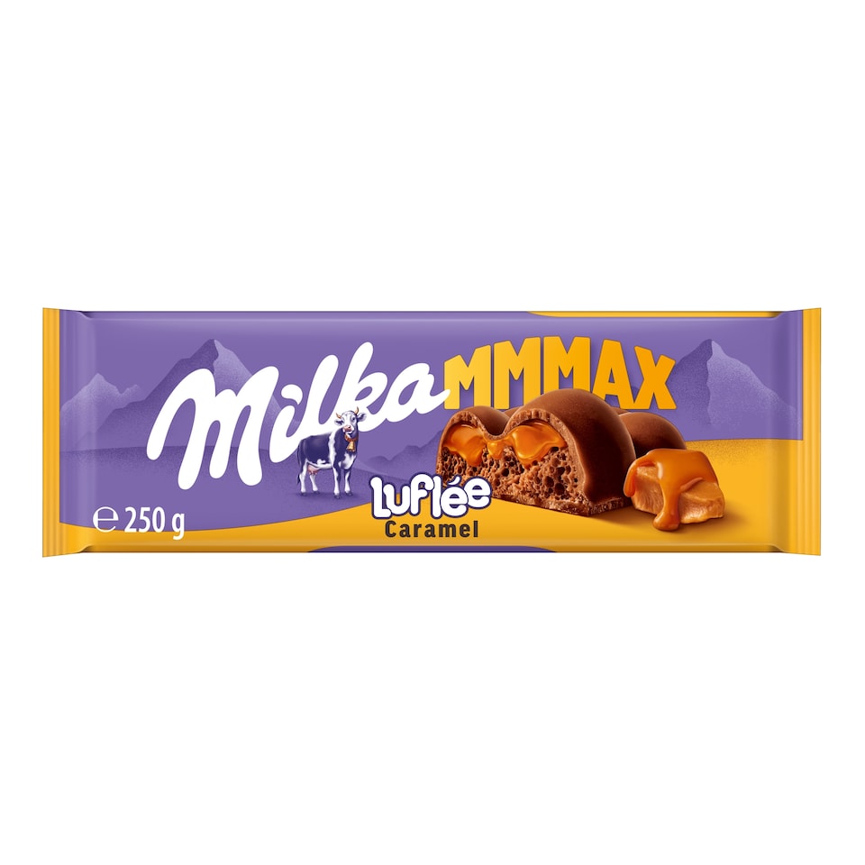 Milka Bubbly Caramel mliečna čokoláda z alpského mlieka s karamelom a poréznou čokoládou 250 g