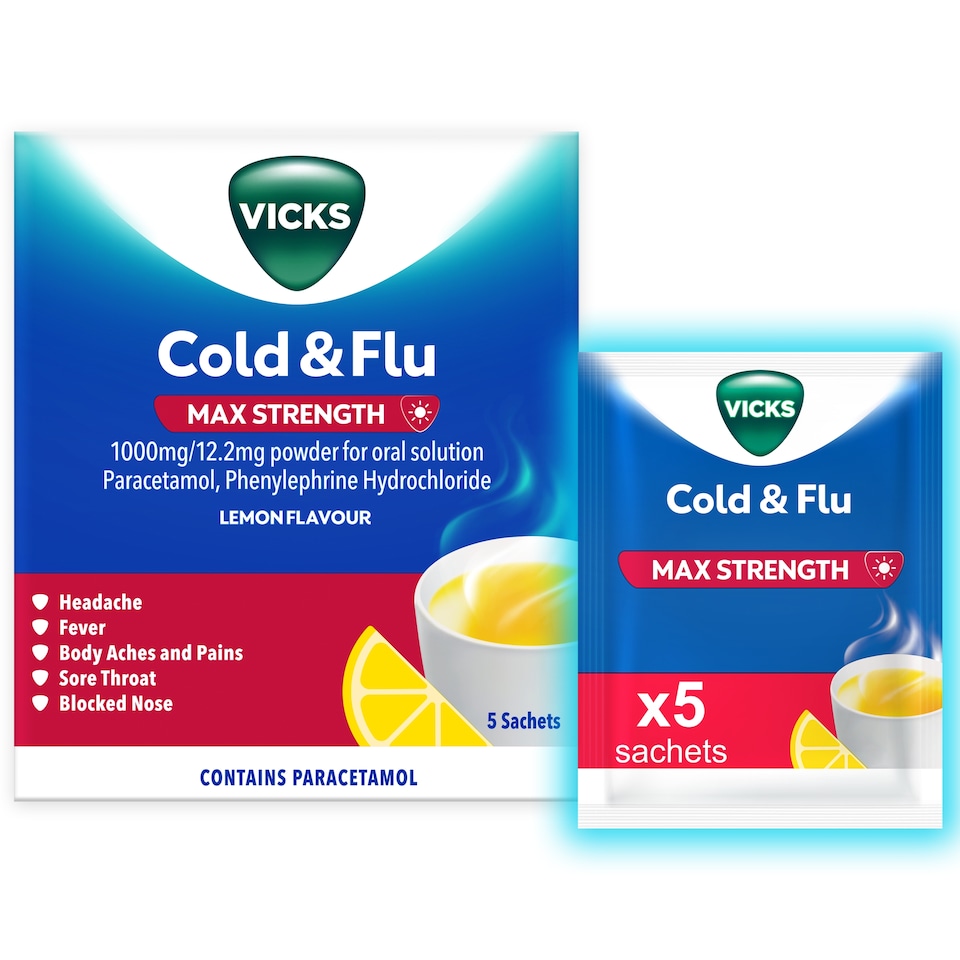 Vicks Cold & Flu Max Strength Lemon Flavour 5 sachets