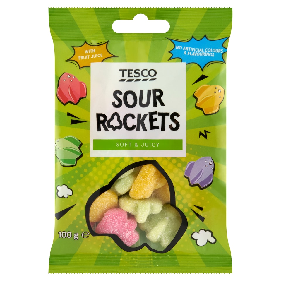 Tesco Soft & Juicy Sour Rockets 100 g
