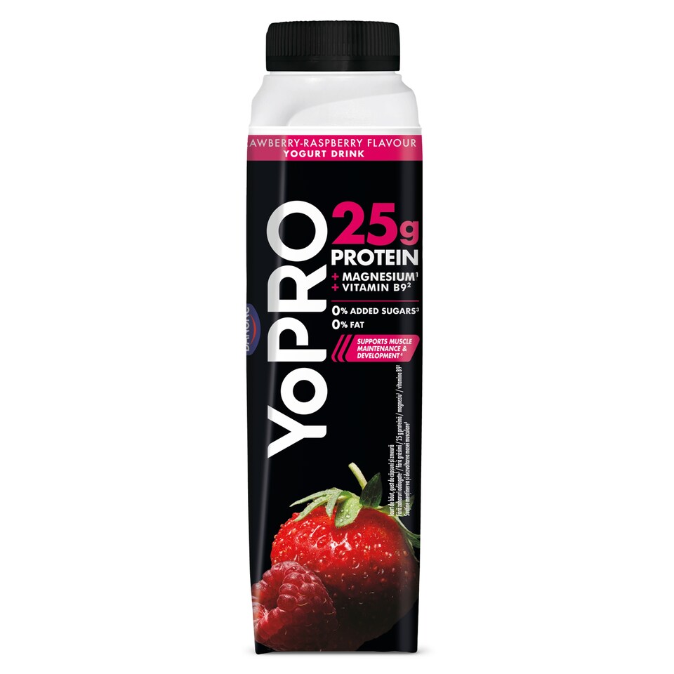 YoPRO jogurtový nápoj s príchuťou jahoda-malina 300g