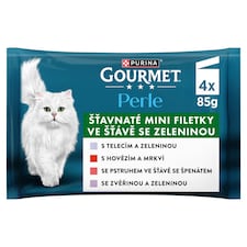 Gourmet Perle kapsičky pro kočky telecí, zvěřina, hovězí, pstruh ve šťávě 4 x 85g