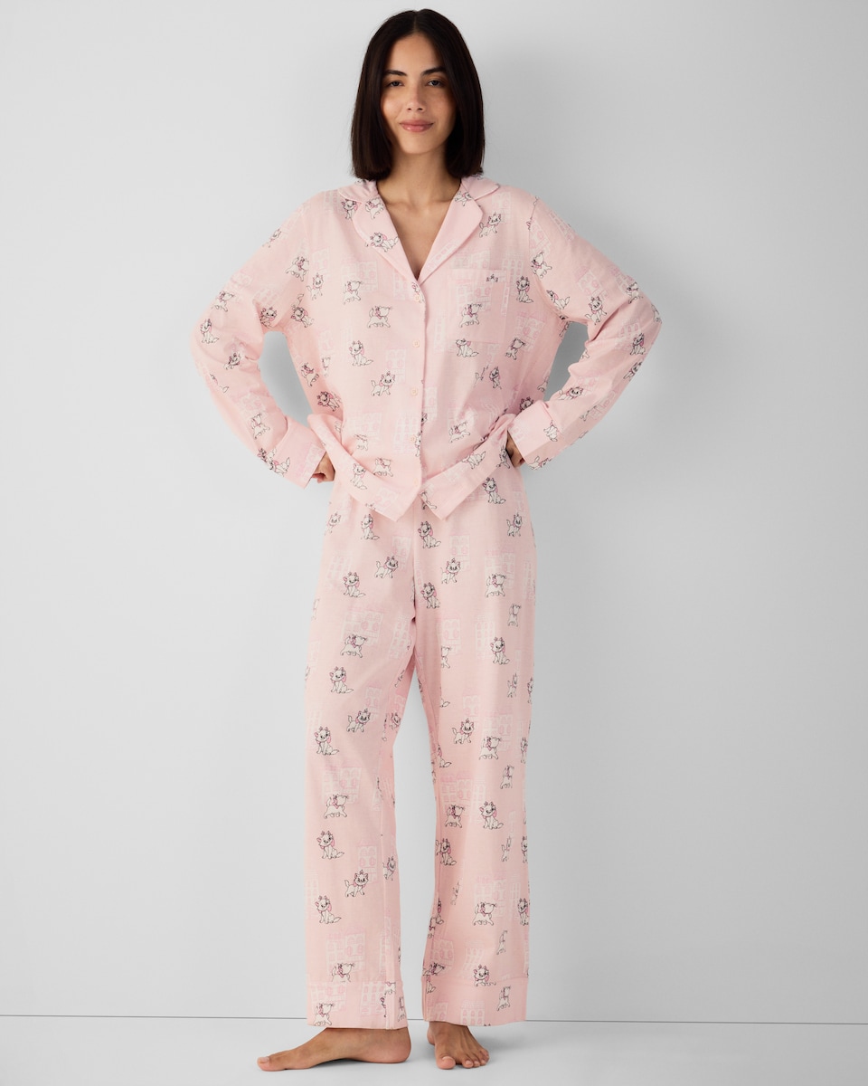 image 1 of Disney Marie Pure Cotton Revere Pyjama Set in Pink