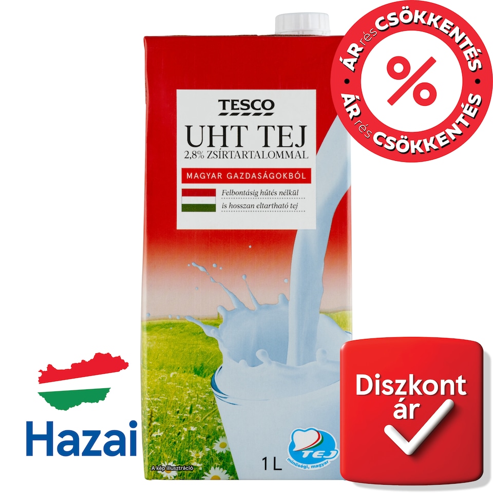 Tesco UHT félzsíros tej 2,8% 1 l