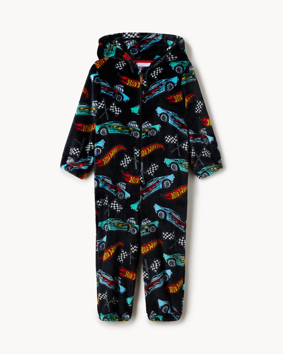 image 1 of Hot Wheels Fleece Onesie in Black