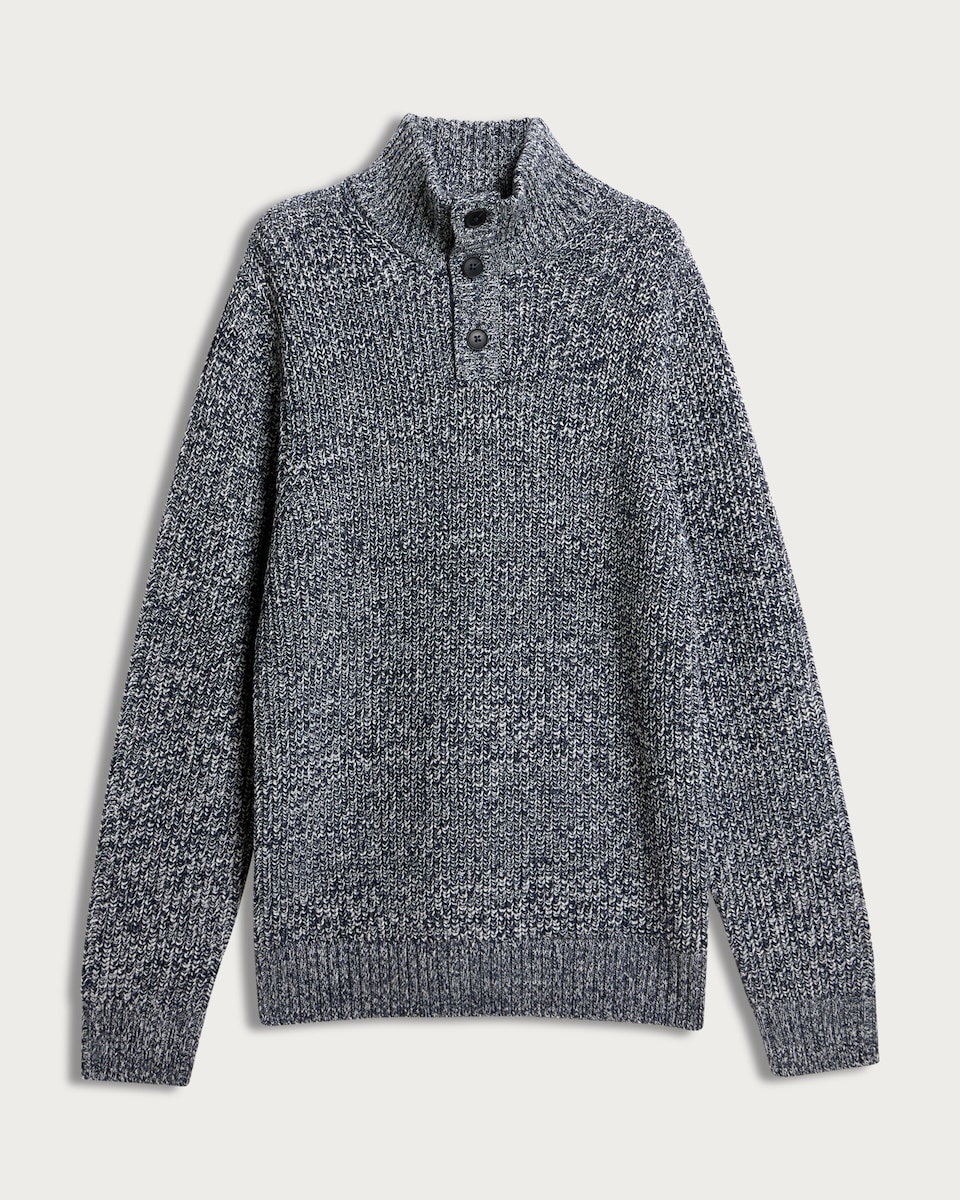F&F Knitted High Neck Buttoned Jumper with Wool in Navy