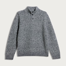F&F Knitted High Neck Buttoned Jumper with Wool in Navy