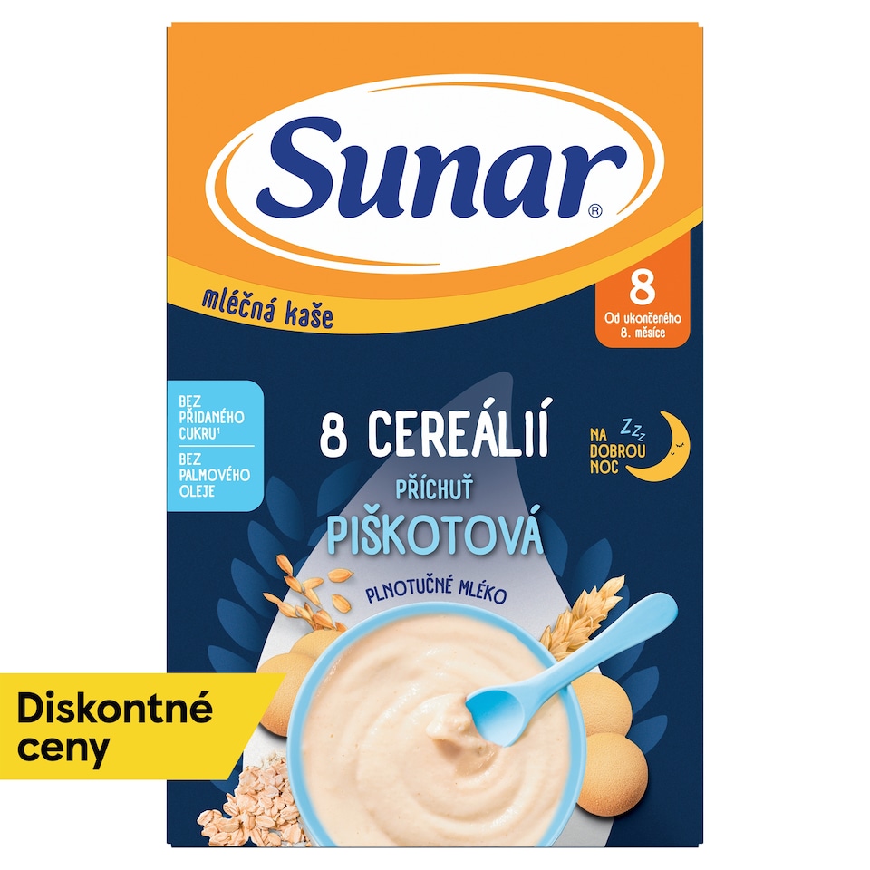 obrázok 1 z Sunar mliečna kaša s 8 cereáliami na dobrú noc piškótová 210 g