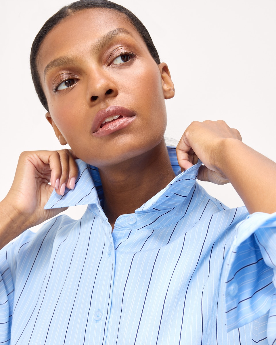 image 1 of F&F Striped Oversized Fit Shirt in Multi Blue