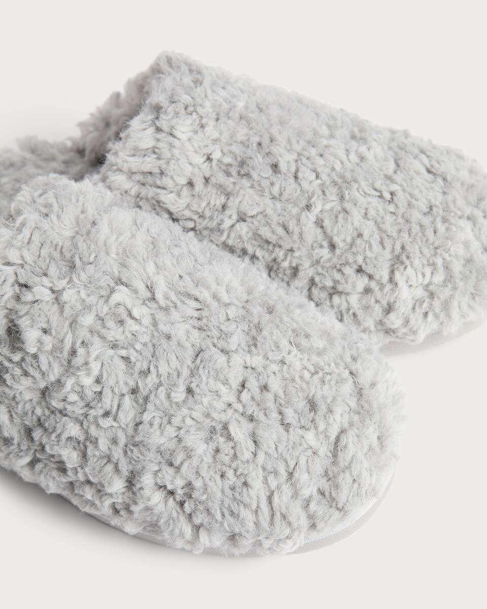 image 1 of F&F Borg Textured Backless Mule Slippers in Grey
