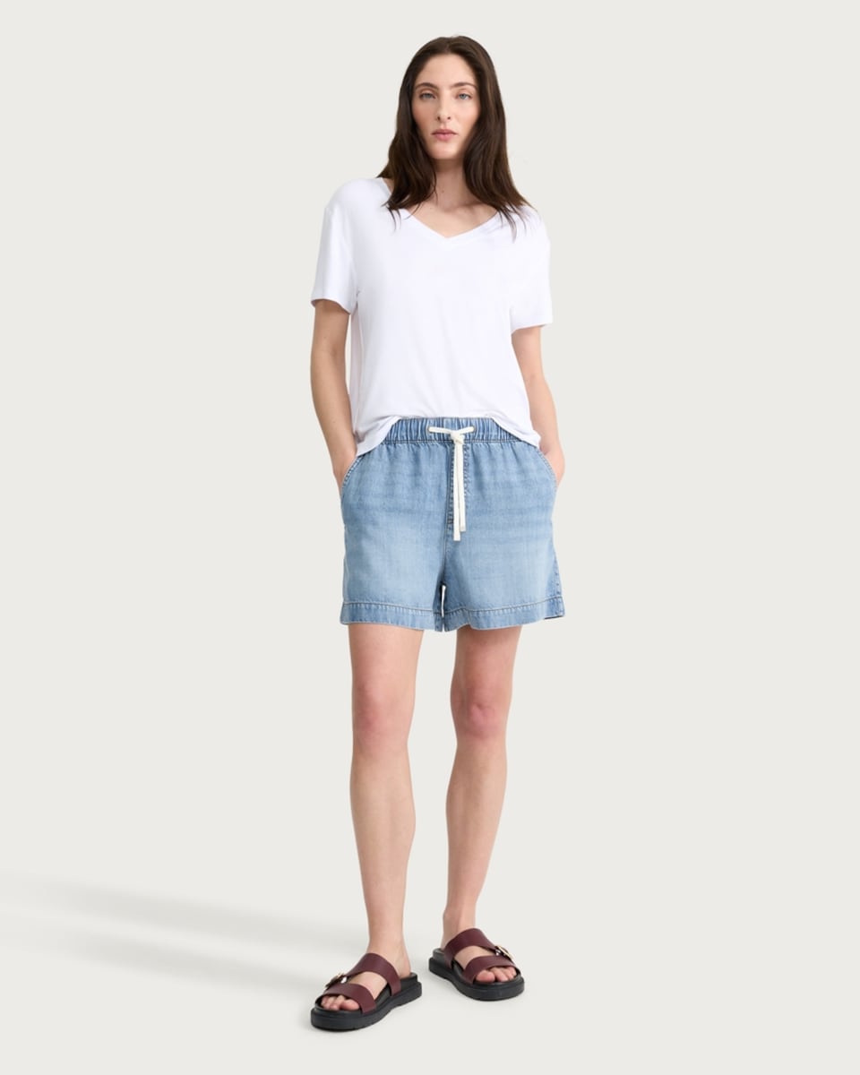 image 1 of F&F Pure Lyocell Drawstring Shorts in Blue