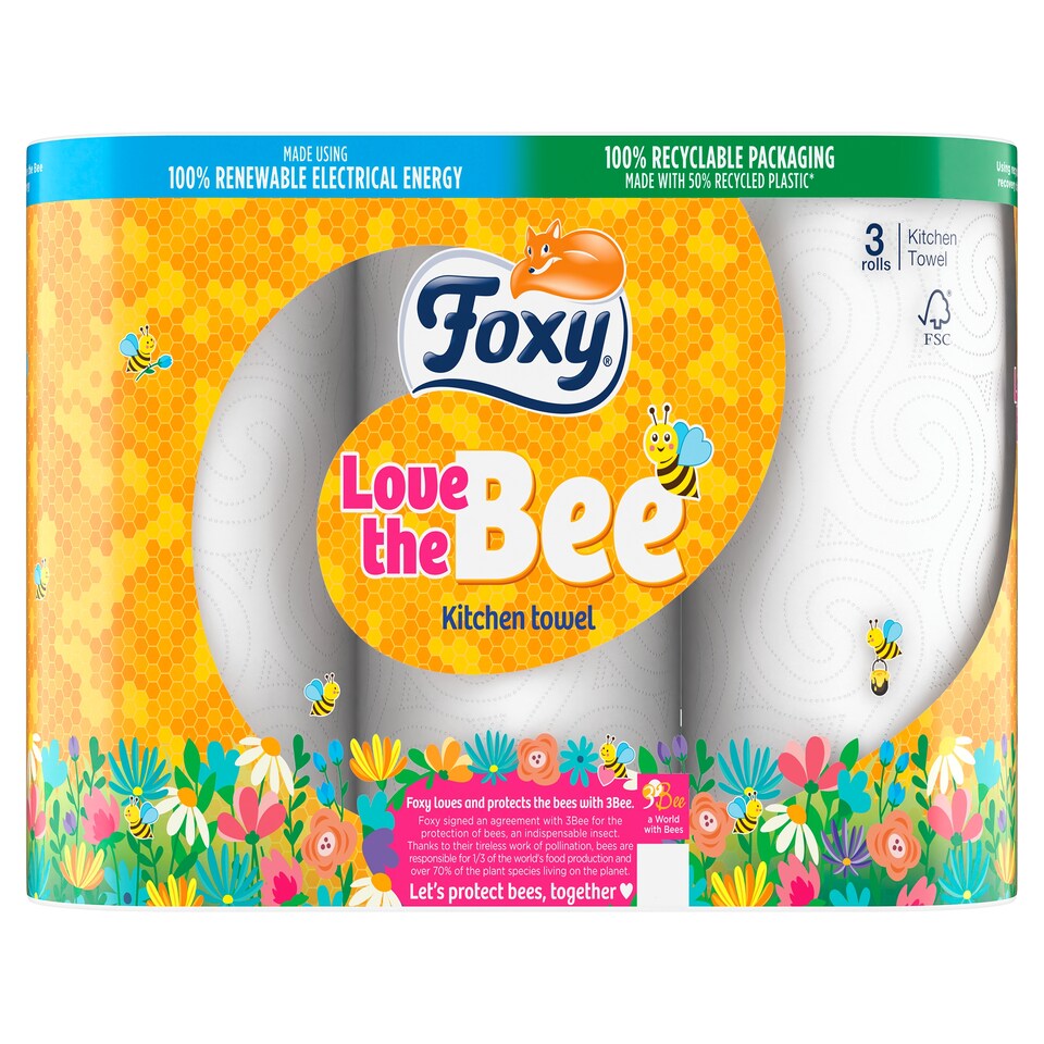 Foxy Love The Bee Kitchen Towel 3 Roll