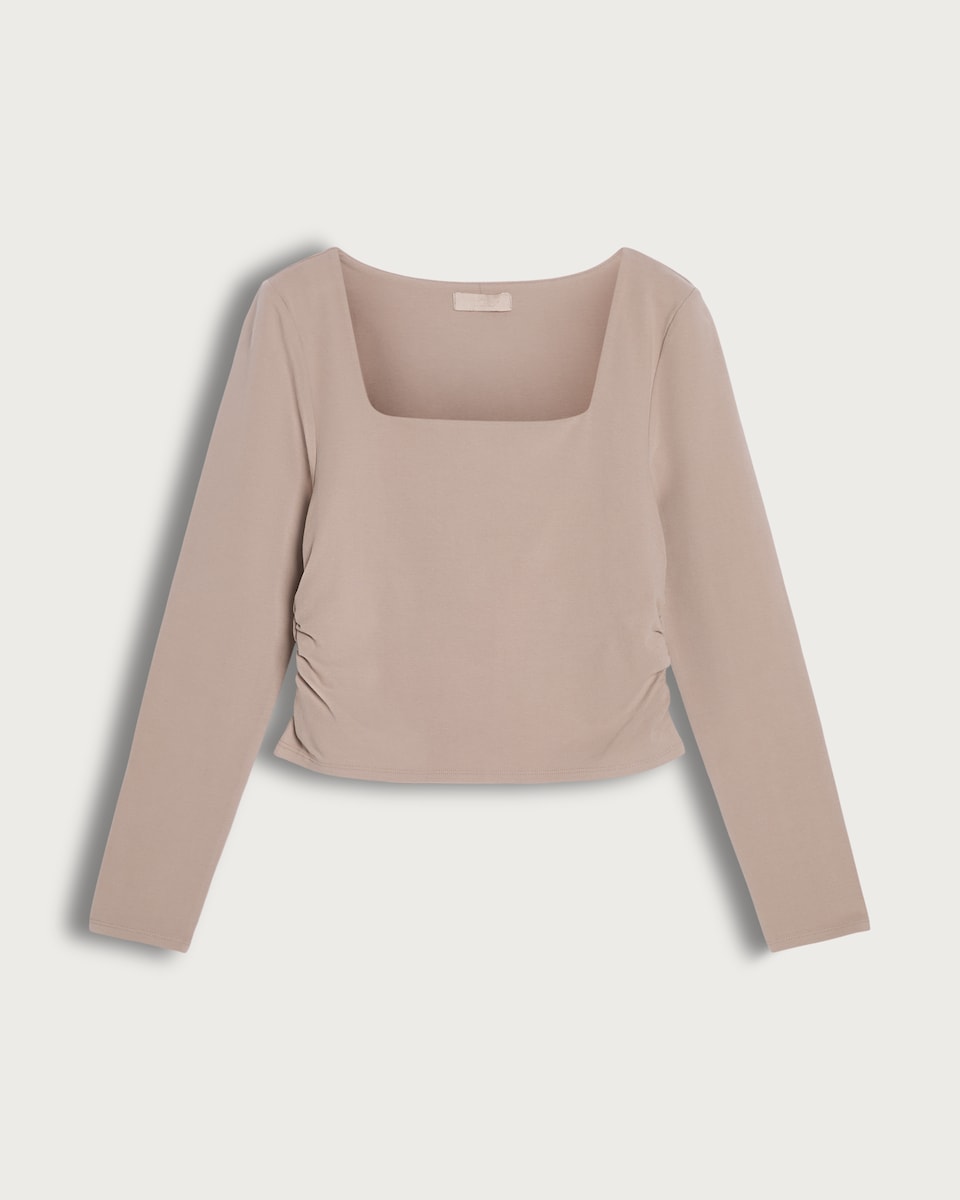 image 1 of Rise by Zara McDermott Cotton Rich Square Neck Long Sleeved Pyjama Top in Natural
