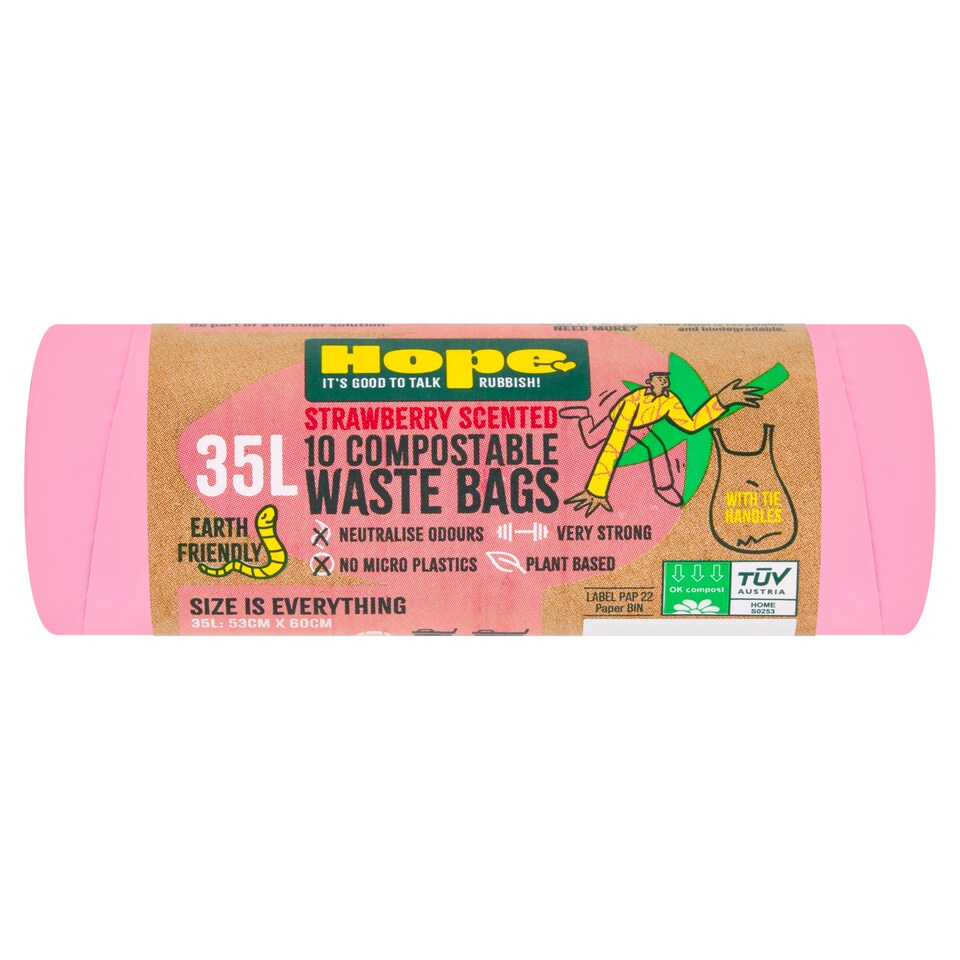 Hope Compostable Strawberry 10 Scented Bags 35 Litre