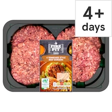 Tesco Fire Pit 4 Tennessee Style Beef Burgers 454g