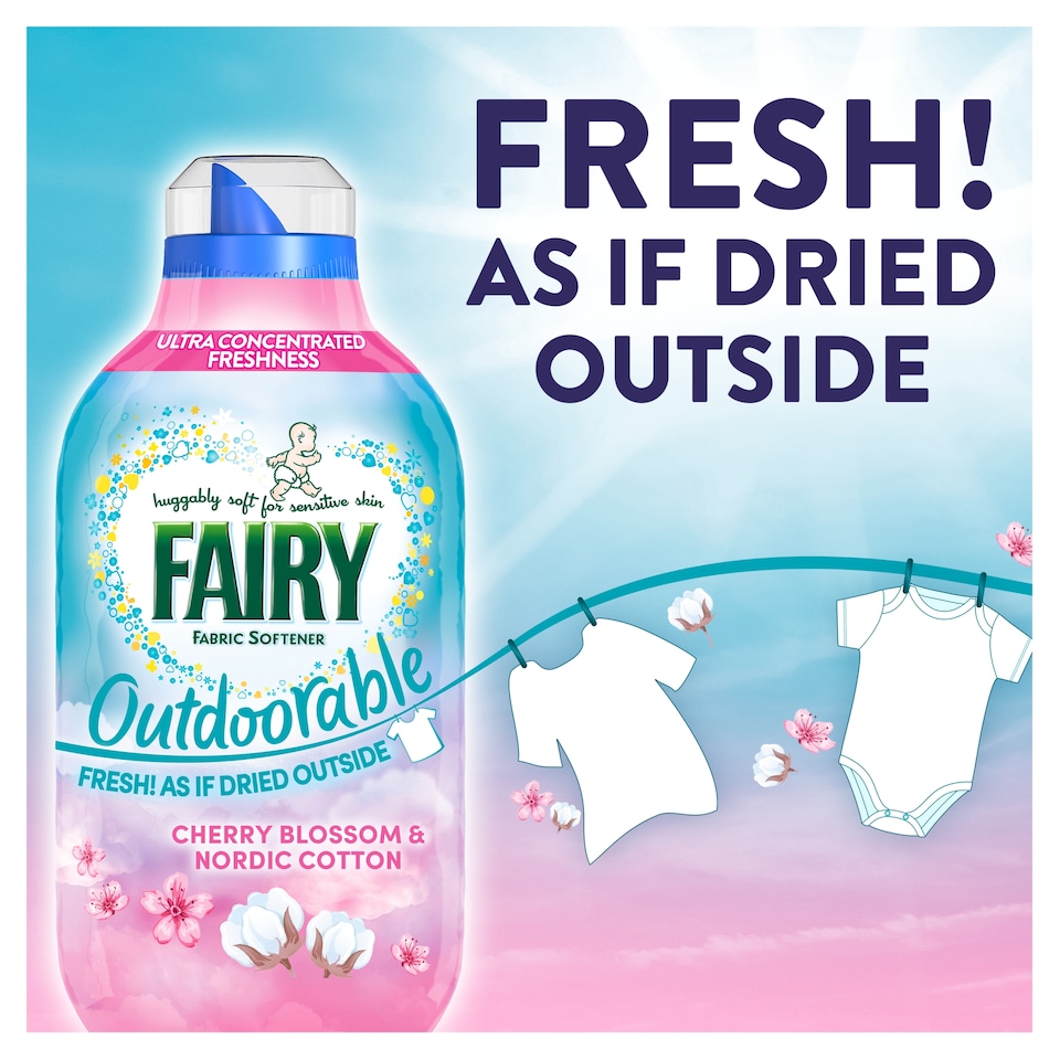 image 1 of Fairy Outdoorable Fabric Conditioner Cherry Blossom & Nordic Cotton 53 Washes 742ml
