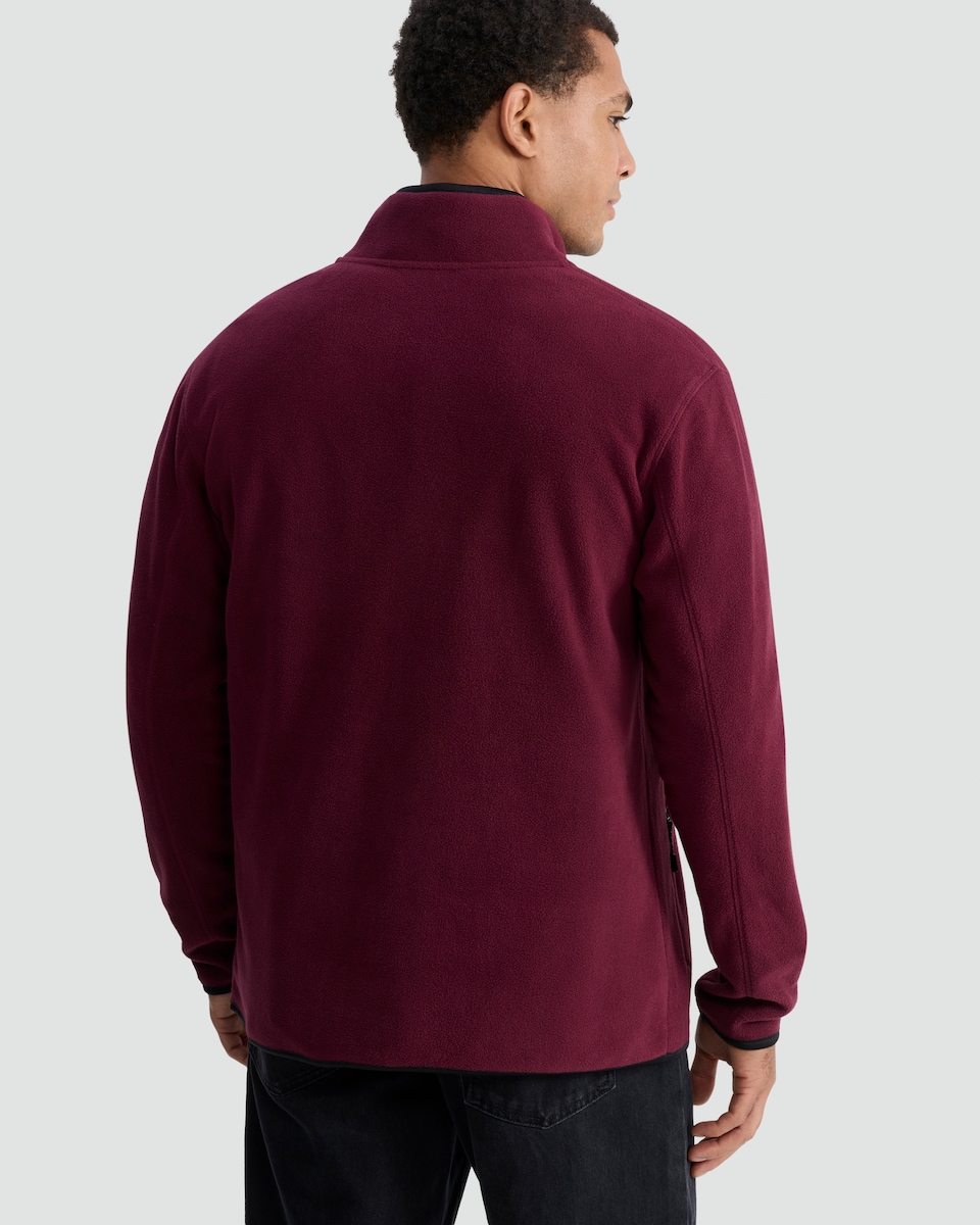 image 1 of F&F Fleece Zip Up Pocket Detail Jacket in Burgundy