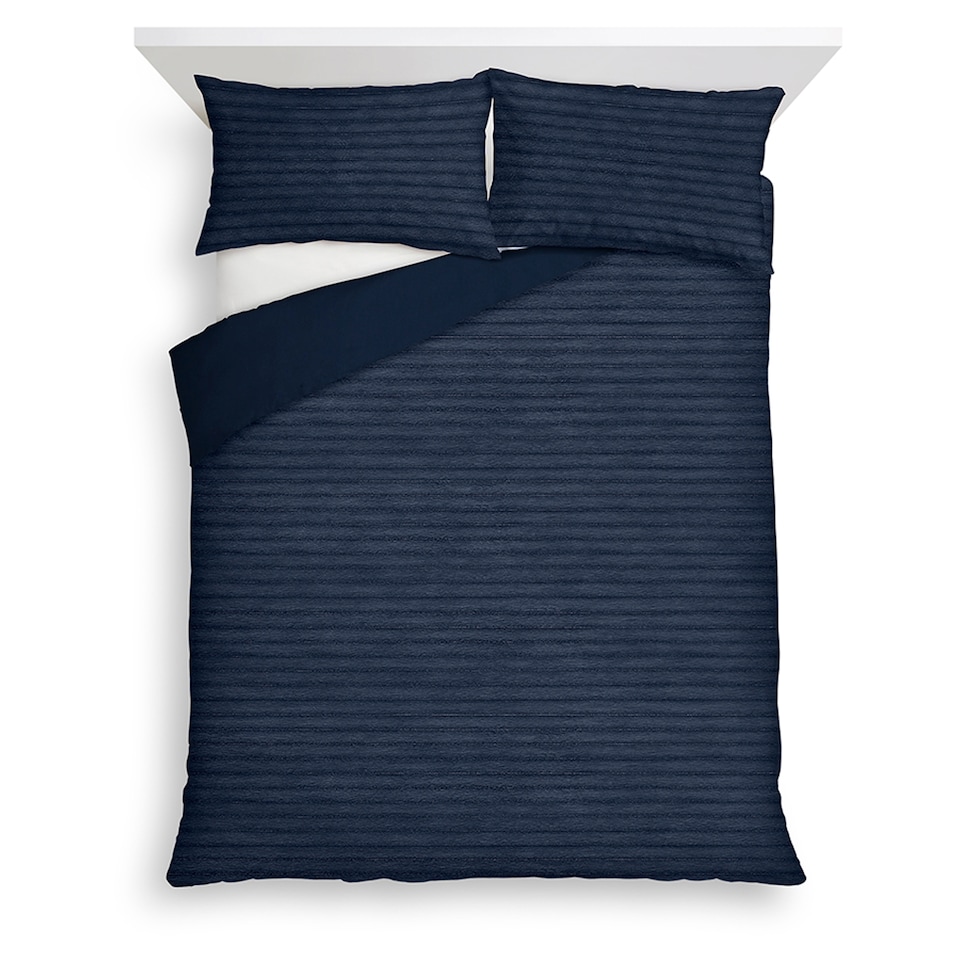 F&F Home Navy Ribbed Faux Fur Duvet Set Super King 