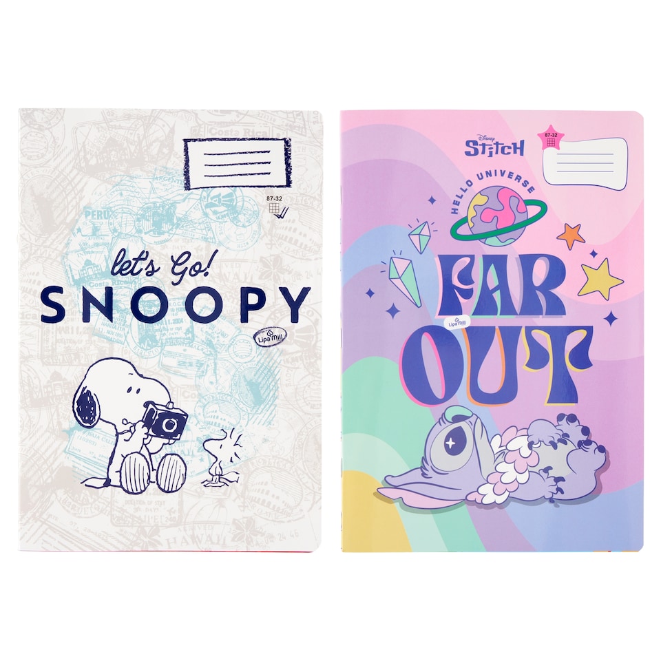 Lipa Mill Snoopy/Stitch iskolai kockás füzet 87-32 A4 32 lapos