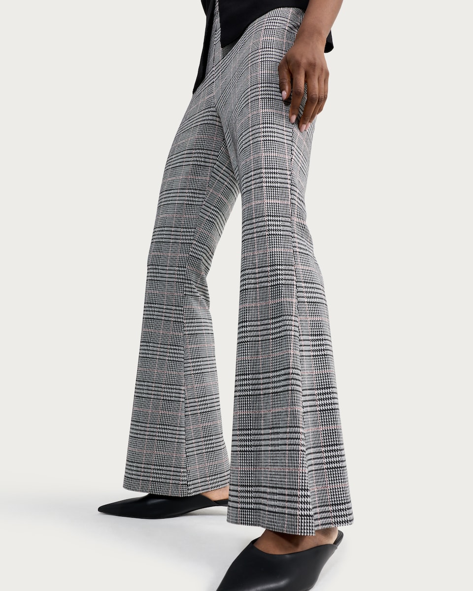image 1 of F&F Ponte Check Flared Trousers in Grey