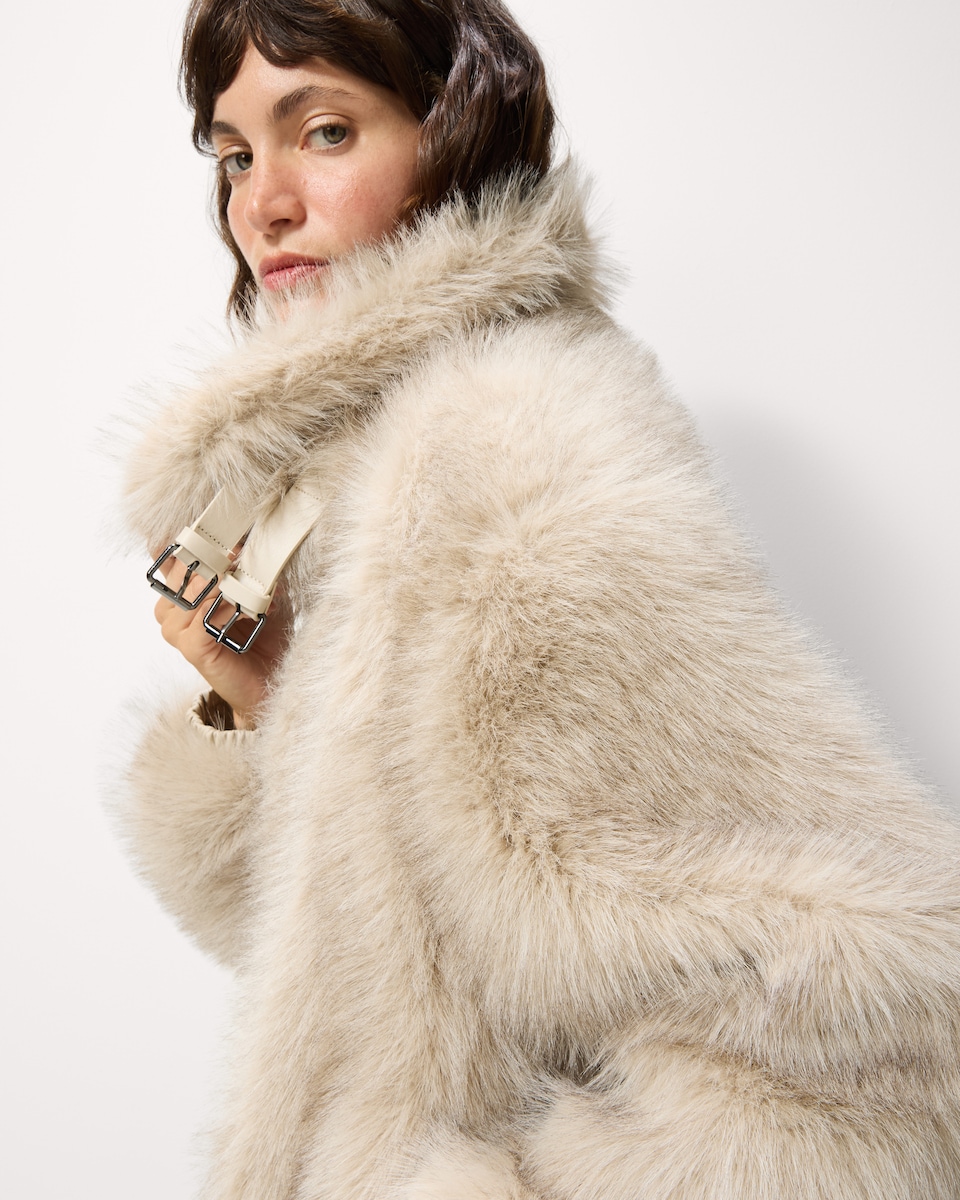 image 1 of F&F Faux Fur Aviator Jacket in Neutral
