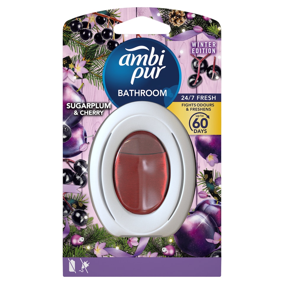 Ambi Pur Bathroom, Continuous Air Freshener Fights Odours And Freshens, Sugarplum & Cherry X1