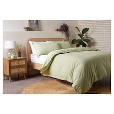 F&F Home Green Washed Cotton Duvet Set King