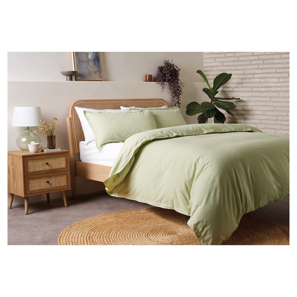 F&F Home Green Washed Cotton Duvet Set King