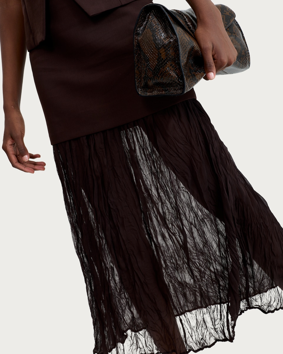 image 1 of F&F Crinkle Textured Layered Co-ord Midi Skirt in Brown